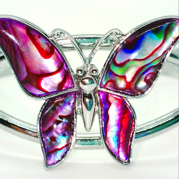 Vintage Butterfly Cuff Bracelet with Abalone shell Silver Tone - Picture 4 of 5